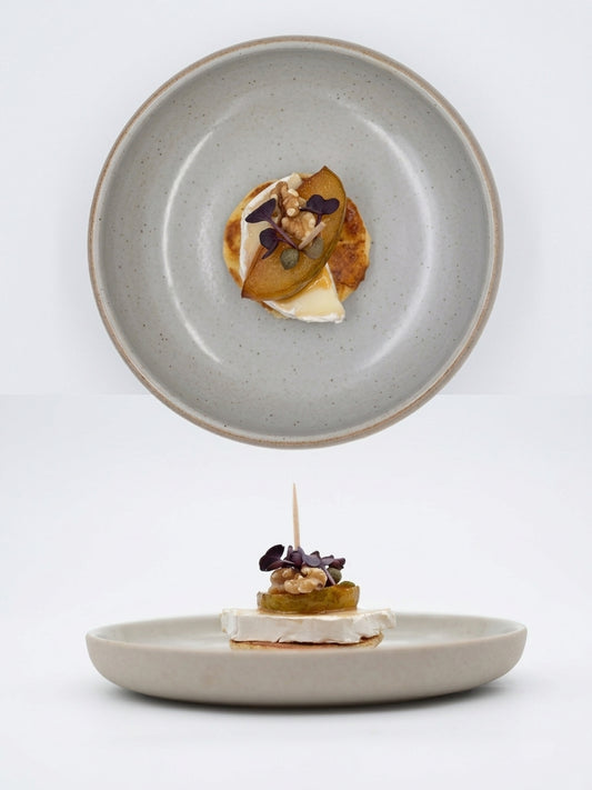 Mini-Pancakes with Caramelized Pear & Goat Cheese